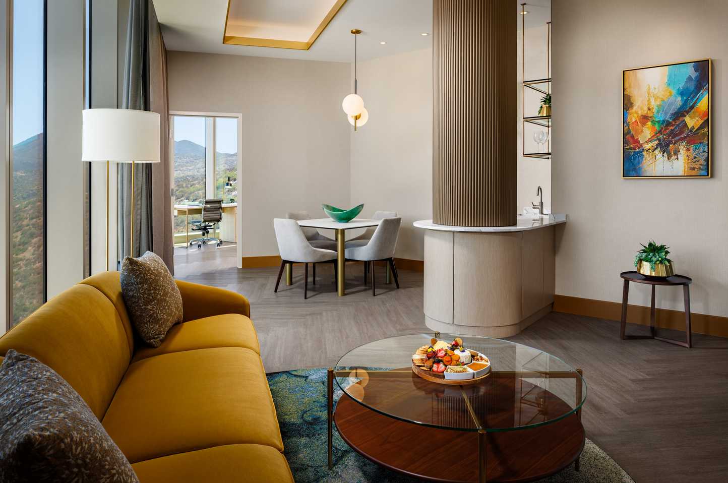 Sunrise Suite Living Room, Dining Room, Kitchenette and Desk at Jamul Casino Resort